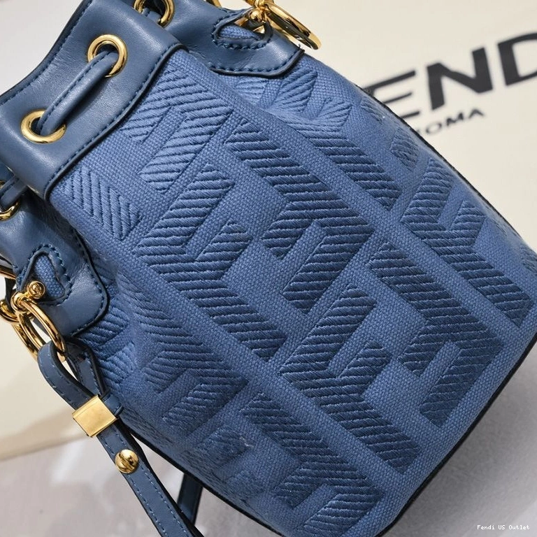 Cheap HOT with Tresor FF Bag Mini Blue Handle Fendi Bucket In Canvas Mon Woven Motif 0819